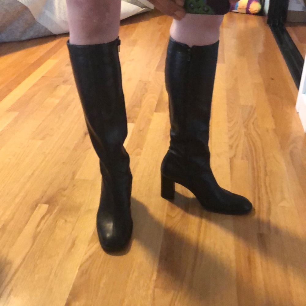 Jcrew black leather knee boots sz 8.